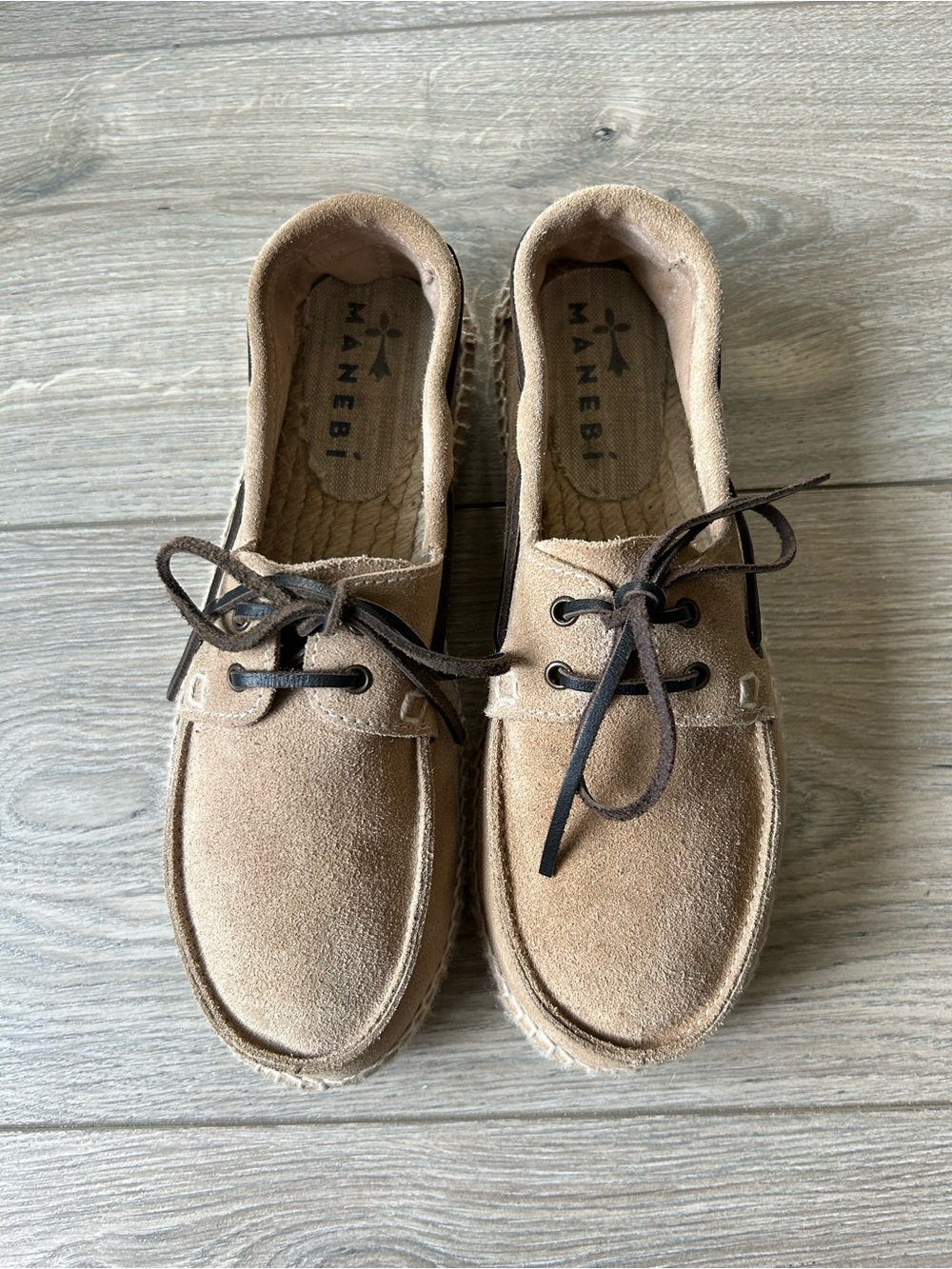 Manebi Tan Suede / Leather Espadrille Boat Shoes Moccasin Size 40